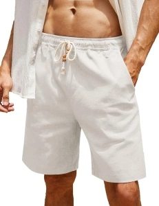 COOFANDY Men's Linen Shorts Casual Elastic Waist Drawstring Summer Beach Shorts