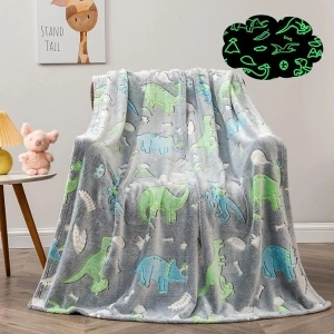 Glow in The Dark Throw Blanket, Cute Dinosaur Blanket for Boys Girls, Soft Cozy Fuzzy Fleece Kids Blanket, Grey Toddler Blanket for Kids Christmas Birthday Gifts for Boys Girls 50