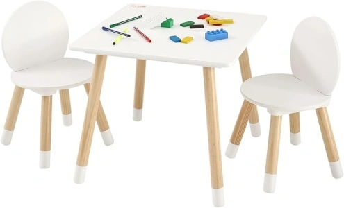 VEVOR Kids Table and Chairs, Toddler Table and Chair Set, Children Wooden Multi-Activity Table for Play, Art, Craft, Reading, Learning, eating, 1 Table and 2 Chairs