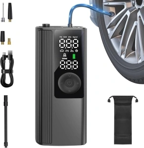 Tire Inflator Portable Air Compressor, 150PSI Tire Inflator for Car, Auto Shut Off Bicycle Pump with Digital Pressure Gauge and Emergency Light for Cars, Motorcycles, and Ball Bicycles