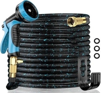 50ft Flexible Water Hose with 3/4 Solid Brass Connector,Expandable Garden Hose With10-Pattern Spray Nozzle, Water Hose Lightweight No-Kink Leak-Proof,with Rubbers, Storage Bag and Clamp