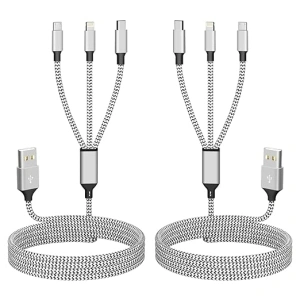 Multi Charging Cable(2Pack 4FT), 3 in 1 Charging Cable Nylon Braided Charger Cord for Multiple Devices, Universal Charger Cable with Type-C/Micro USB and IP Port, Compatible with Most Phones and More