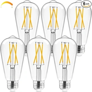 Hizashi Edison Bulbs Dimmable, E26 LED Bulb 60 watt, 2700K Soft Warm White, ST19 Vintage Light Bulbs, 95+CRI, UL Listed, 700LM 6W, Clear Glass, Pack of 6