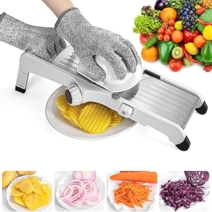 VEKAYA Mandoline Slicer for Kitchen, Adjustable Mandoline Slicer, Mandolin,Potato slicer, Vegetable Slicer, Mandoline French Fry Cutter, Stainless Steel Vegetable Chopper with Cut-Resistant Gloves