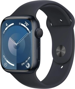 Apple Watch Series 9 [GPS 45mm] Smartwatch with Midnight Aluminum Case with Midnight Sport Band S/M. Fitness Tracker, Blood Oxygen & ECG Apps, Always-On Retina Display