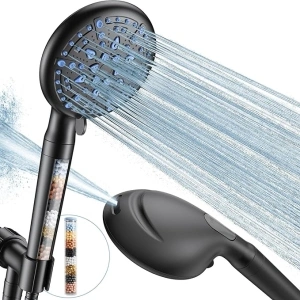 Veken Filtered Shower Head with Handheld, Adjustable 9 Unique Sprayer Function Rainfall Head, Detachable High Pressure Showerhead, 10 Layer Filters for Hard Water, 70'' Hose Extension (Matte Black)