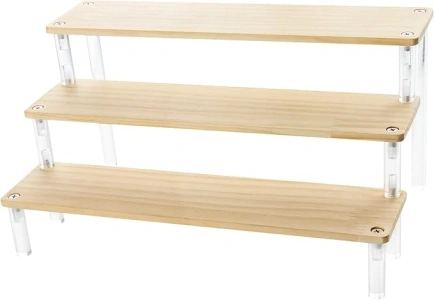 ihomecooker Wooden-Acrylic Stands for Display,3 Tier Cupcakes Perfumes Figurines Display Stand Risers Shelf for Decoration and Organizer(2.75x15.7IN)