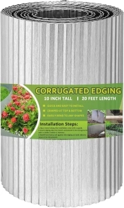 Hugeleaf Corrugated Metal Garden Edging, 10 Inch x 20 Feet Metal Edging for Landscaping, Galvanized Steel Landscape Edging Border for Garden, Lawn, Flower Beds (Silver)