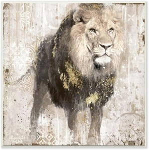Stupell Industries Lion Gold Neutral Animal Textured Photograph Wall Plaque, 12x12, Design by Artist Main Line Studio