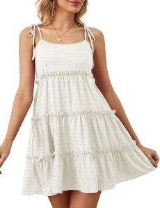 Women's Summer Mini Dress Sleeveless Boho Spaghetti Strap Dresses Casual Flowy A Line Cami Dress S-XXL