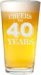 Veracco Cheers To 40 Years Forties Birthday Gift For Him Her Forty and Fabulous Pint Beer Glass (Clear, Glass)