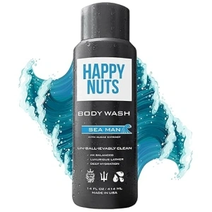 HAPPY NUTS Sea Man Body and Nut Wash - Moisturizing Men's Shower Gel, Natural Bodywash with Deep Cleanse for Sensitive Skin - Men's Body Soap