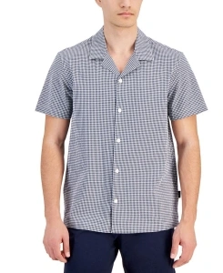 Men's Gingham Seersucker Short Sleeve Button-Front Camp Shirt