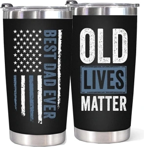 WECACYD Stainless Steel Dad Tumbler, 20oz Old Lives Matter, Leak Proof Insulated Travel Mug, Best Dad Ever Gift for Father's Day, Birthday, Christmas