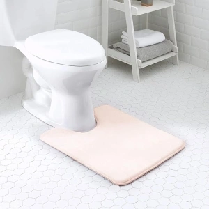 Walensee Extra Thick Memory Foam Bathroom Contour Rug (20x24 Dusty Pink) Non Slip Toilet U Shaped Bath Mat, Water Absorbent Luxury Soft Plush Carpet with Anti-Skid Bottom, Machine Washable and Dry