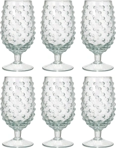 Creative Co-Op Glass Hobnail Stemmed Drinking Glass, Clear, Set of 6