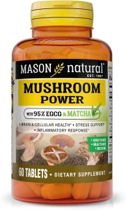 MASON NATURAL Mushroom Power with 95% EGCG & Matcha - for Optimal Wellness, Stress Support and Healthy Inflammatory Response, 60 Plant Based Tablets