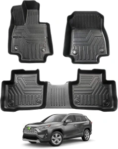 Powerty Floor Mats for 2019-2022 2023 2024 Toyota RAV4 Accessories All Weather Floor Liner 3D TPO 1st & 2nd Row Floor Mat Heavy-Duty Floor Liners(FIT All Models)