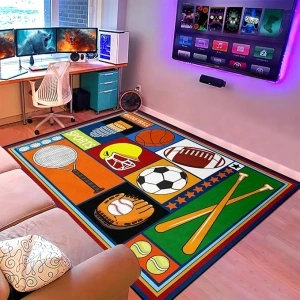 Basketball Rug for Boys Bedroom - Sports Rug for Boys Room Kids Football Rug Area Rug Basketball Rug Fun Baseball Rug Door Floor Mat Soccer Rug for Living Room Playroom Home Decor, 3x5 Feet