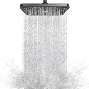 PinWin Rain Shower Head,12'' Rectangle Coverage Rainfall Showerhead,High Pressure Shower Spray with Anti-Clog Nozzles,Adjustable Angles,Advanced Luxury Modern Look - Grey (Extension arm not included)