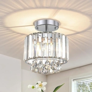 Semi Flush Mount Ceiling Light, Crystal Chandelier Modern Ceiling Light Fixture, Mini Close to Ceiling Light for Hallway Kitchen Entryway Bedroom