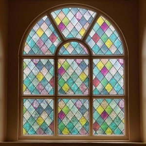 FEOMOS Stained Glass Window Film, Window Privacy Films, Colorful Lattice Window Tint, Rainbow Glass Decals Stickers for Home Anti UV 17.3 x 78.7 inches