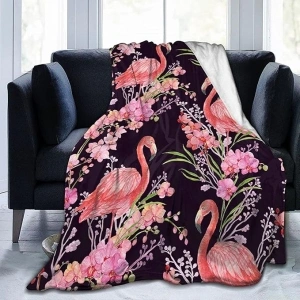 Fleece Blanket Tropical Pink Flamingos Palm Leaves Lightweight Ultra-Soft Micro Throw Blanket for Sofa Couch Bed Camping Travel - Super Soft Cozy Microfiber Blanket 60