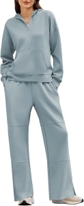 Pink Queen Women's 2 Piece Outfits Lounge Sets Half Zip Hooded Sweatshirt Sweatpants Travel Outfits