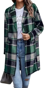 PRETTYGARDEN Women's 2024 Plaid Shacket Jacket Casual Button Wool Blend Winter Tartan Trench Coat With Pockets