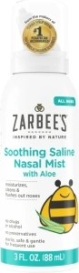 Zarbee's Baby Nasal Saline Spray, Soothing Sterile Mist with Aloe, Newborns & Up, Cleansing Nose Relief, 3Fl Oz