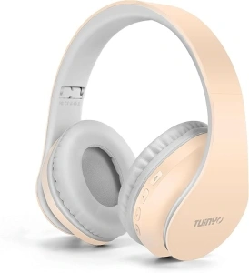 TUINYO Wireless Headphones Over Ear, Bluetooth Headphones with Microphone, Foldable Stereo Wireless Headsetfor Travel Work TV PC Cellphone -Apricot