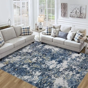 Area Rug Living Room Rugs: 5x7 Washable Rug with Anti-Slip Backing Non-Shedding Stain-Resistant Foldable Modern Abstract Carpet for Bedroom Dining Room Nursery Home Office (Blue/Multi)