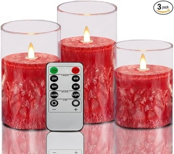 ACROSS Red Flameless Candles with Remote Control, Battery Operated Candles LED Pillar Fake Candle with Timer, 4'' 5'' 6'' Candles Set of 3 Pack.