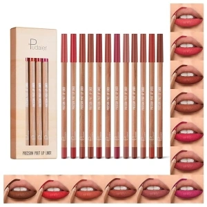 Lip Liner Set, 12Pcs Pure Natural Oak Brown Pink Red Series Lip Liners, Smooth and High Pigmented Lip Makeup Pencil