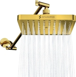 SparkPod Square Rain Shower Head with Shower Head Extension Arm - High Pressure Rain - Luxury Modern Look - No Hassle Tool-less 1-Min Installation (16