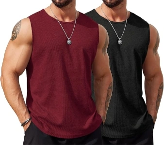 COOFANDY Men's Workout Tank Tops Sleeveless Gym Muscle Tee Shirts 2 Pack Casual Breathable Waffle Knit Tanks