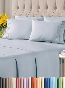 Full 6 Piece Sheet Set - Breathable & Cooling Bed Sheets - Hotel Luxury Bed Sheets for Women, Men, Kids & Teens - Comfy Bedding w/ Deep Pockets & Easy Fit - Soft & Wrinkle Free - Full Sky Blue Sheets