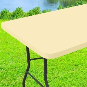 Spandex Picnic Table Cloth, Elastic Fitted Tablecloths for 4 Foot Rectangle Tables, Stretch Washable Patio Table Cover for Outdoor, Camping, Banquet and Parties (Champagne, 30