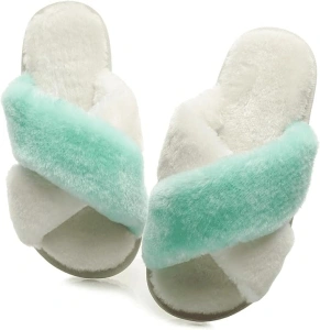 Crazy Lady Women's Fuzzy Fluffy House Slippers Cute Plush Memory Foam Shoes Cross Band Indoor Outdoor Open Toe Sandals