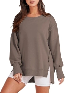 ANRABESS Women's Oversized Sweatshirt Crew Neck Long Sleeve Casual Slit Pullover Top Fall 2024 Teen Girl Preppy Clothes