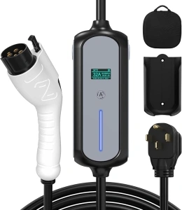 Portable Electric Car Charger with Adjustable Current(10-32A),240V EV Charger,with 16-Foot EV Charging Cable and NEMA 14-50 Plug Level 2 Charger for All J1772 EVs,with Black Storage Bag