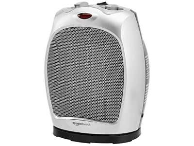 Amazon Basics 1500W Oscillating Ceramic Heater with Adjustable Thermostat, Silver