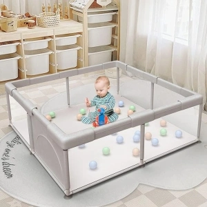 Baby Playpen Play Pens for Babies and Toddlers Baby Fence Baby Play Yards for Indoor & Outdoor with Breathable Mesh Anti-Fall Playpen Grey