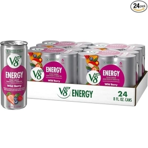 V8 +Energy Wild Berry Juice Energy Drink, 8 fl oz Can (24 Pack)