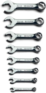 Capri Tools XT90 WaveDrive Pro Combination Wrench Set for Regular and Rounded Bolts (8-Piece SAE (Stubby) / Roll-up Pouch)