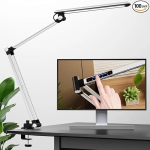 LED Desk Lamp,Swing arm with clamp11W,10 Color Modes Touch Control,Table Lamps with 10 Levels Brightness,Reading Desk Lamps 360 Degree Spin with USB Adapter & Memory Function Silver