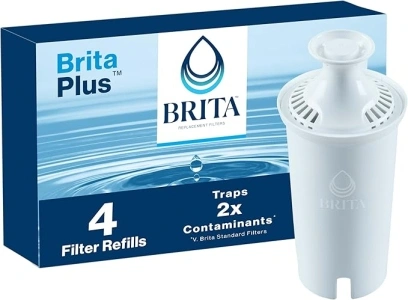 Brita Plus Water Filter, BPA-Free, High-Density Replacement Filter for Pitchers and Dispensers, Reduces 2x Contaminants*, Lasts Two Months or 40 Gallons, Includes 4 Filters