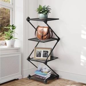 Corner Shelf - 4 Tier Corner Square Shelf Stand Black Corner Book Shelf Small Corner Bookcase for Bedroom Narrow Tall Corner Standing Organizer for Living Room, Metal Frame