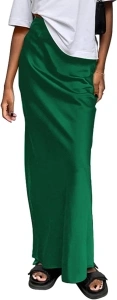 Women's Satin Silky High Waist Maxi Skirt Elegant Elastic Waistband A Line Long Skirts