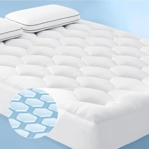 Bedsure Breescape Mattress Pad Queen Size, Thick Quilted Mattress Cover Padded, Cooling Pillow Top Mattress Topper, with a Deep Pocket Fitted to 8